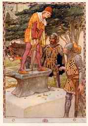Артур вынимает меч из камня (иллюстрация Артура Диксона, 1921)